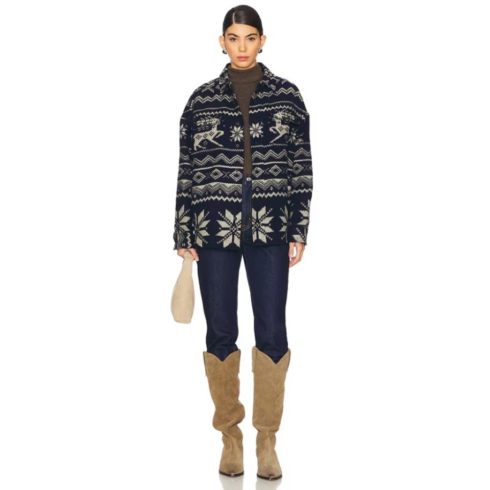 Polo Ralph Lauren Cotton Jacquard Overshirt Fair Isle Shirt Jacket Navy L NWT